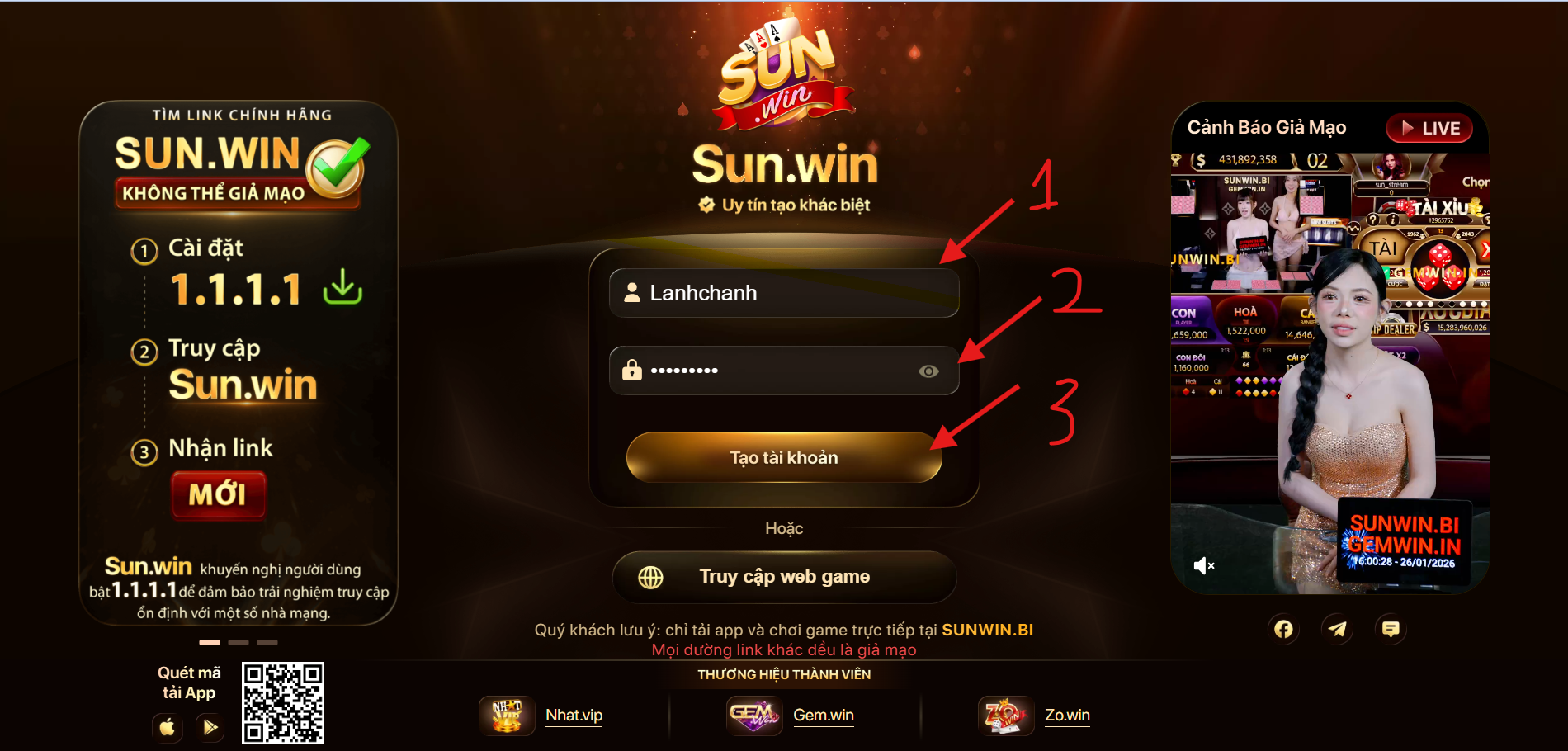 Cung cấp thông tin đăng ký Sunwin và hoàn tất quy trình