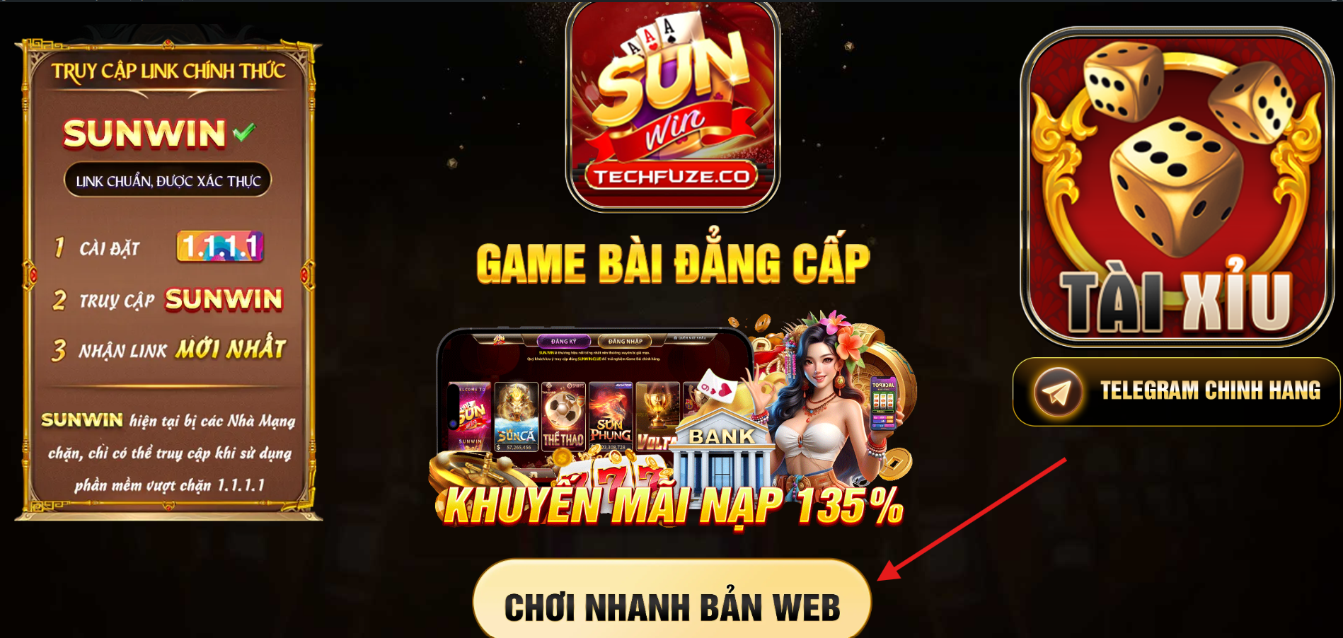 Click vào nút Chơi Nhanh Bản Web trên trang chủ